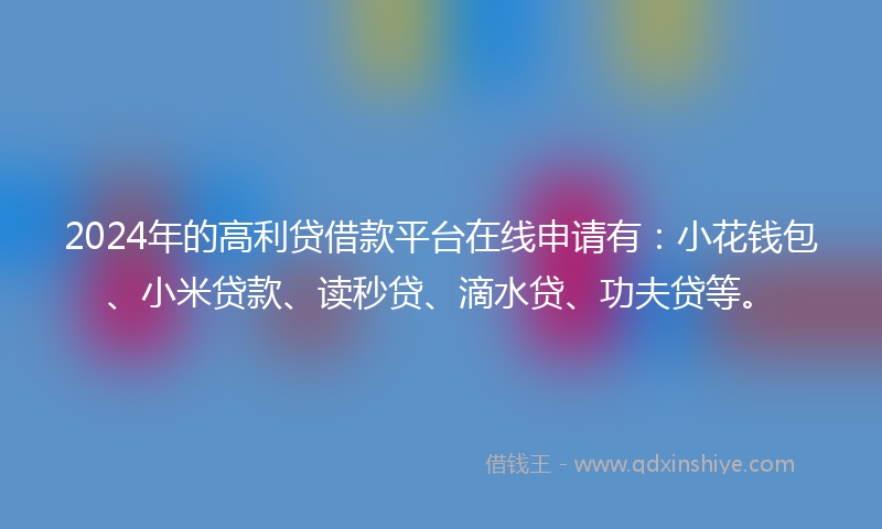 2024年的高利贷借款平台在线申请有：小花钱包、小米贷款、读秒贷、滴水贷、功夫贷等。