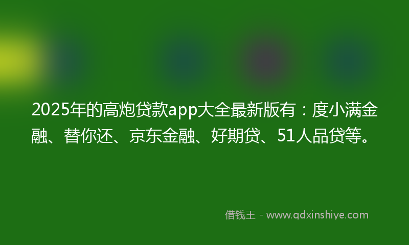 2025年的高炮贷款app大全最新版有：度小满金融、替你还、京东金融、好期贷、51人品贷等。