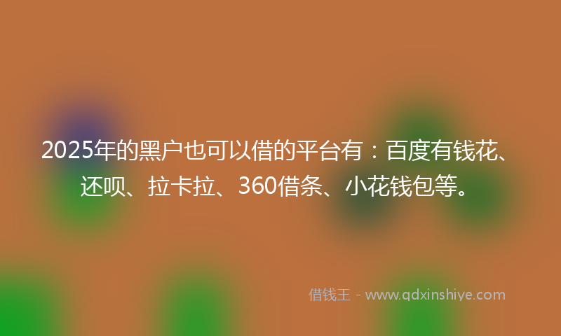 2025年的黑户也可以借的平台有：百度有钱花、还呗、拉卡拉、360借条、小花钱包等。