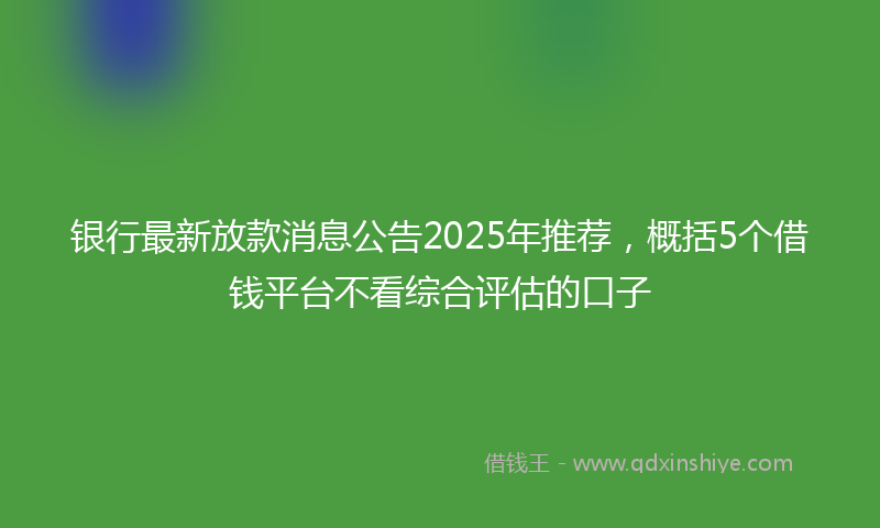 银行最新放款消息公告2025年推荐，概括5个借钱平台不看综合评估的口子