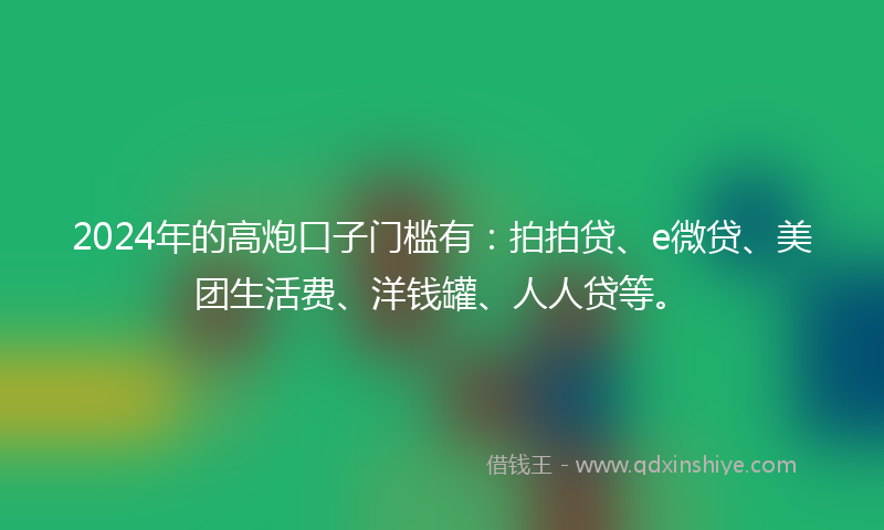 2024年的高炮口子门槛有：拍拍贷、e微贷、美团生活费、洋钱罐、人人贷等。