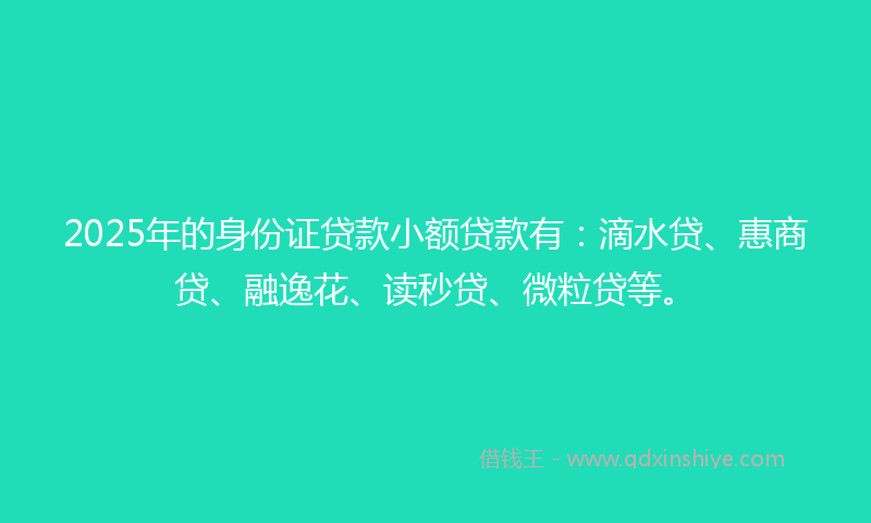 2025年的身份证贷款小额贷款有：滴水贷、惠商贷、融逸花、读秒贷、微粒贷等。