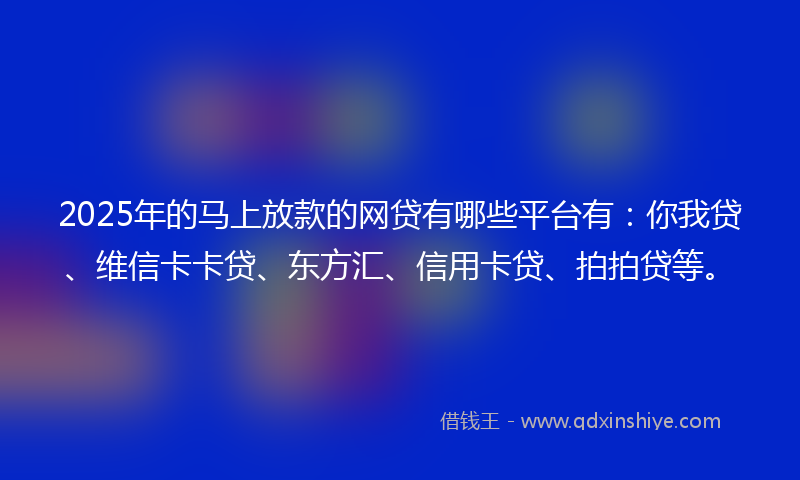 2025年的马上放款的网贷有哪些平台有：你我贷、维信卡卡贷、东方汇、信用卡贷、拍拍贷等。