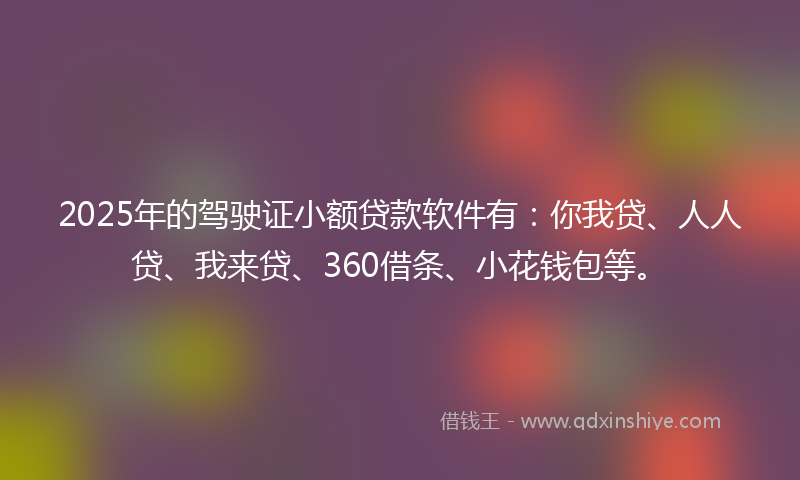 2025年的驾驶证小额贷款软件有：你我贷、人人贷、我来贷、360借条、小花钱包等。