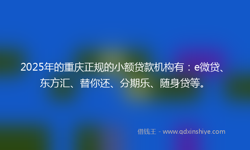 2025年的重庆正规的小额贷款机构有：e微贷、东方汇、替你还、分期乐、随身贷等。