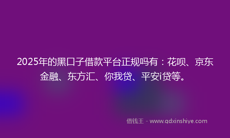 2025年的黑口子借款平台正规吗有：花呗、京东金融、东方汇、你我贷、平安i贷等。