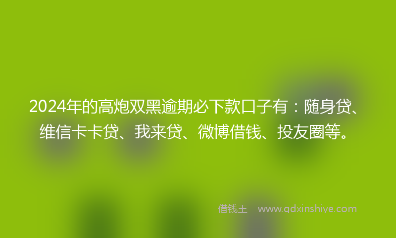 2024年的高炮双黑逾期必下款口子有：随身贷、维信卡卡贷、我来贷、微博借钱、投友圈等。