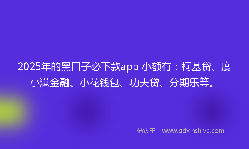 2025年的黑口子必下款app 小额有：柯基贷、度小满金融、小花钱包、功夫贷、分期乐等。