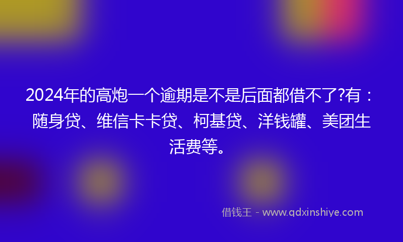 2024年的高炮一个逾期是不是后面都借不了?有：随身贷、维信卡卡贷、柯基贷、洋钱罐、美团生活费等。