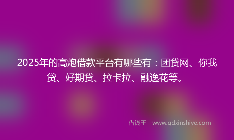 2025年的高炮借款平台有哪些有：团贷网、你我贷、好期贷、拉卡拉、融逸花等。