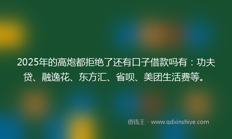 2025年的高炮都拒绝了还有口子借款吗有：功夫贷、融逸花、东方汇、省呗、美团生活费等。