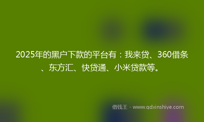 2025年的黑户下款的平台有：我来贷、360借条、东方汇、快贷通、小米贷款等。