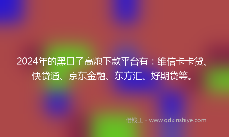 2024年的黑口子高炮下款平台有：维信卡卡贷、快贷通、京东金融、东方汇、好期贷等。