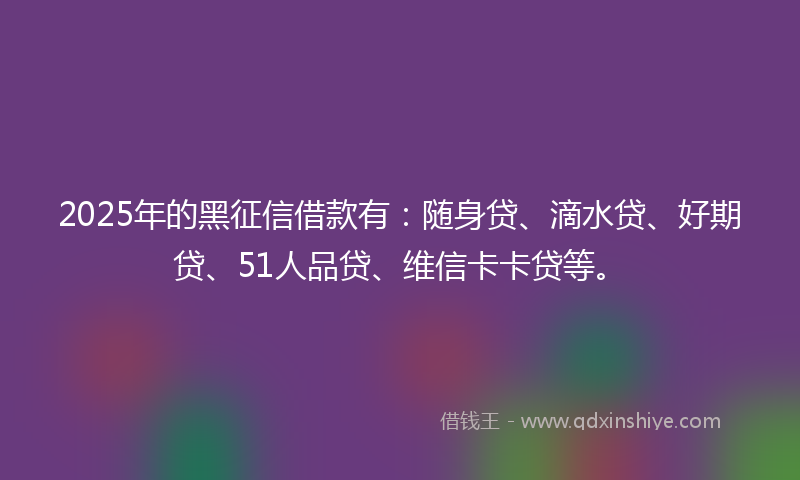 2025年的黑征信借款有：随身贷、滴水贷、好期贷、51人品贷、维信卡卡贷等。