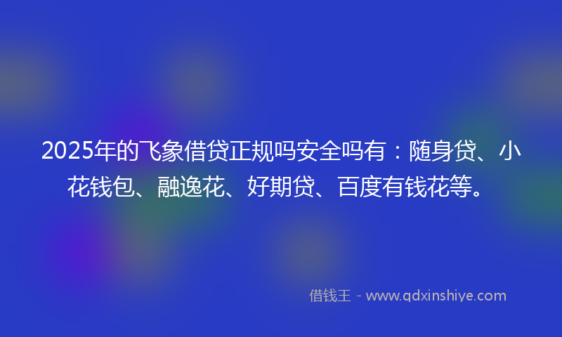 2025年的飞象借贷正规吗安全吗有：随身贷、小花钱包、融逸花、好期贷、百度有钱花等。