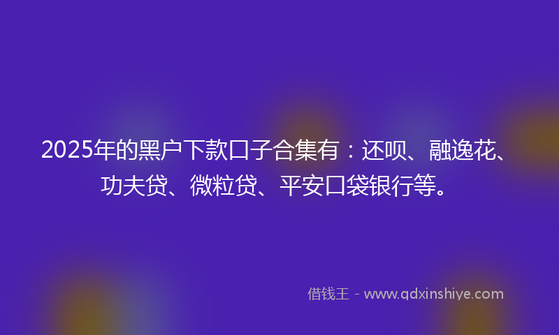 2025年的黑户下款口子合集有:还呗、融逸花、功夫贷、微粒贷、平安口袋银行等。