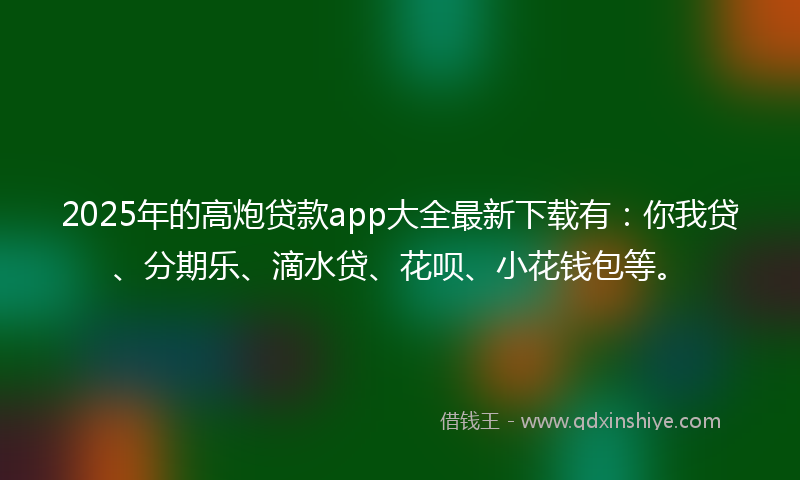 2025年的高炮贷款app大全最新下载有：你我贷、分期乐、滴水贷、花呗、小花钱包等。