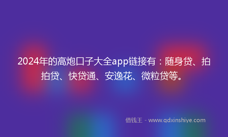 2024年的高炮口子大全app链接有：随身贷、拍拍贷、快贷通、安逸花、微粒贷等。