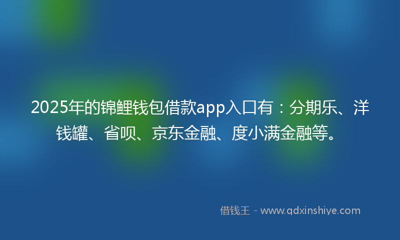 2025年的锦鲤钱包借款app入口有：分期乐、洋钱罐、省呗、京东金融、度小满金融等。