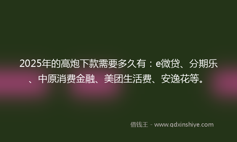 2025年的高炮下款需要多久有：e微贷、分期乐、中原消费金融、美团生活费、安逸花等。