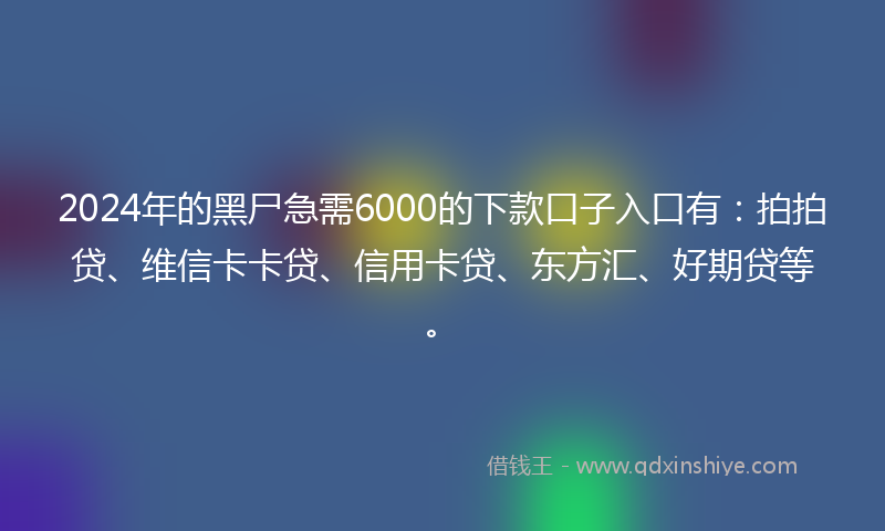 2024年的黑尸急需6000的下款口子入口有：拍拍贷、维信卡卡贷、信用卡贷、东方汇、好期贷等。