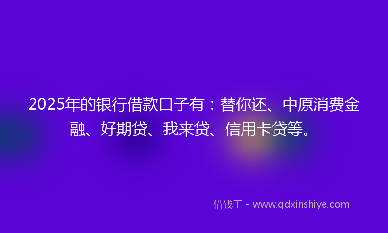 2025年的银行借款口子有：替你还、中原消费金融、好期贷、我来贷、信用卡贷等。