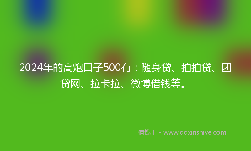 2024年的高炮口子500有：随身贷、拍拍贷、团贷网、拉卡拉、微博借钱等。