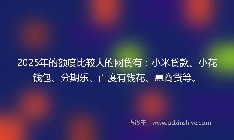2025年的额度比较大的网贷有：小米贷款、小花钱包、分期乐、百度有钱花、惠商贷等。