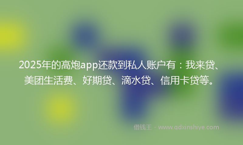 2025年的高炮app还款到私人账户有：我来贷、美团生活费、好期贷、滴水贷、信用卡贷等。