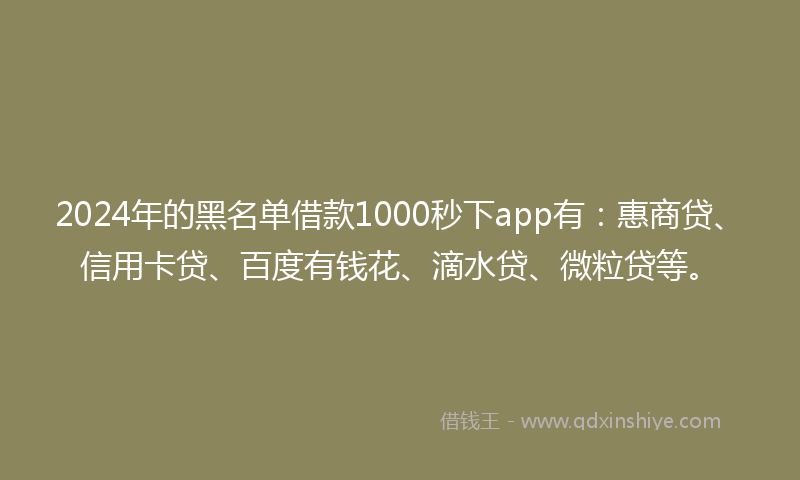 2024年的黑名单借款1000秒下app有：惠商贷、信用卡贷、百度有钱花、滴水贷、微粒贷等。