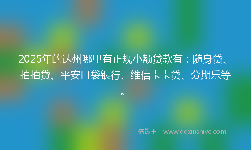 2025年的达州哪里有正规小额贷款有：随身贷、拍拍贷、平安口袋银行、维信卡卡贷、分期乐等。