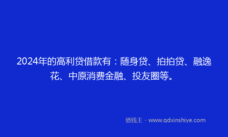 2024年的高利贷借款有：随身贷、拍拍贷、融逸花、中原消费金融、投友圈等。