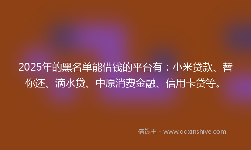 2025年的黑名单能借钱的平台有：小米贷款、替你还、滴水贷、中原消费金融、信用卡贷等。