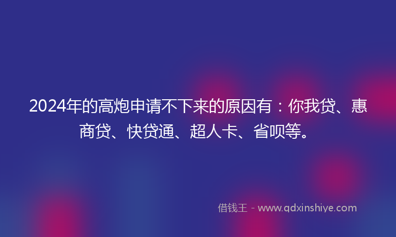 2024年的高炮申请不下来的原因有：你我贷、惠商贷、快贷通、超人卡、省呗等。