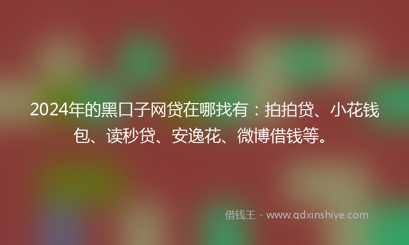 2024年的黑口子网贷在哪找有：拍拍贷、小花钱包、读秒贷、安逸花、微博借钱等。