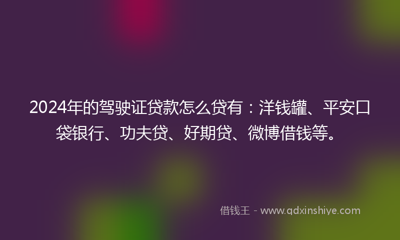 2024年的驾驶证贷款怎么贷有：洋钱罐、平安口袋银行、功夫贷、好期贷、微博借钱等。