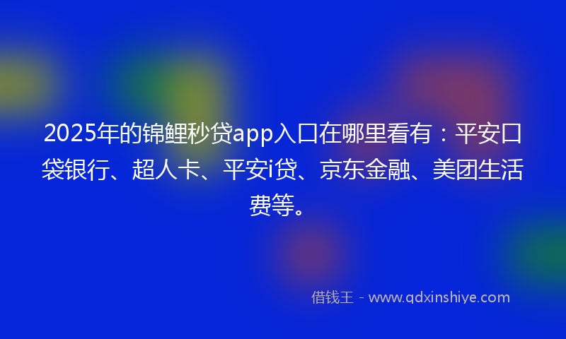 2025年的锦鲤秒贷app入口在哪里看有：平安口袋银行、超人卡、平安i贷、京东金融、美团生活费等。