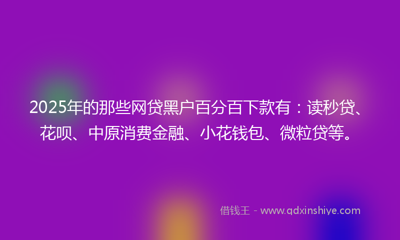 2025年的那些网贷黑户百分百下款有：读秒贷、花呗、中原消费金融、小花钱包、微粒贷等。