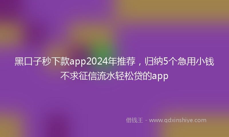 黑口子秒下款app2024年推荐，归纳5个急用小钱不求征信流水轻松贷的app