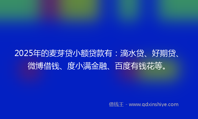 2025年的麦芽贷小额贷款有：滴水贷、好期贷、微博借钱、度小满金融、百度有钱花等。
