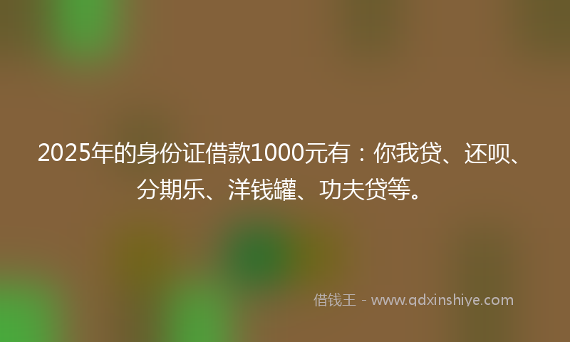 2025年的身份证借款1000元有：你我贷、还呗、分期乐、洋钱罐、功夫贷等。