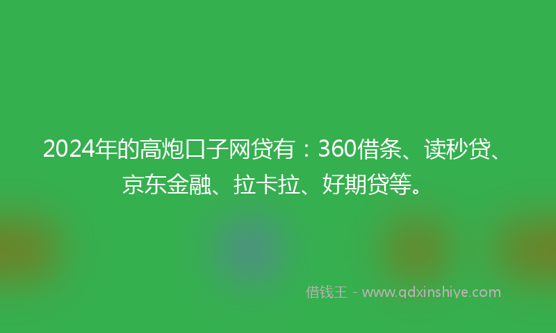 2024年的高炮口子网贷有：360借条、读秒贷、京东金融、拉卡拉、好期贷等。