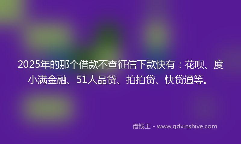2025年的那个借款不查征信下款快有：花呗、度小满金融、51人品贷、拍拍贷、快贷通等。