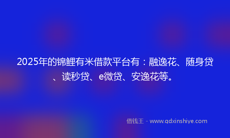 2025年的锦鲤有米借款平台有：融逸花、随身贷、读秒贷、e微贷、安逸花等。