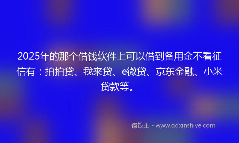 2025年的那个借钱软件上可以借到备用金不看征信有：拍拍贷、我来贷、e微贷、京东金融、小米贷款等。