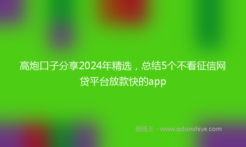 高炮口子分享2024年精选，总结5个不看征信网贷平台放款快的app