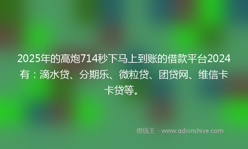 2025年的高炮714秒下马上到账的借款平台2024有：滴水贷、分期乐、微粒贷、团贷网、维信卡卡贷等。