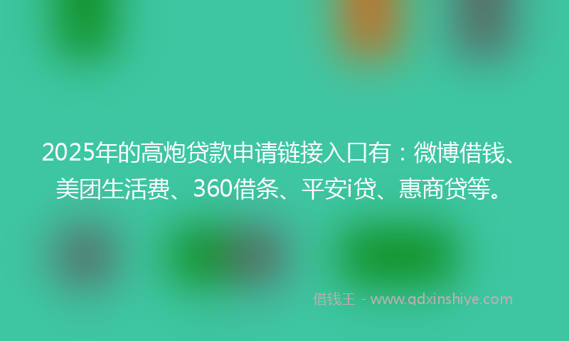 2025年的高炮贷款申请链接入口有：微博借钱、美团生活费、360借条、平安i贷、惠商贷等。