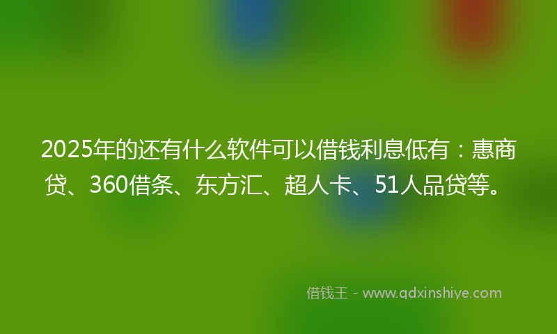 2025年的还有什么软件可以借钱利息低有：惠商贷、360借条、东方汇、超人卡、51人品贷等。