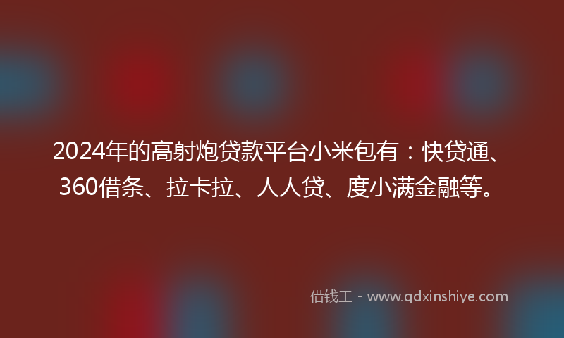 2024年的高射炮贷款平台小米包有：快贷通、360借条、拉卡拉、人人贷、度小满金融等。